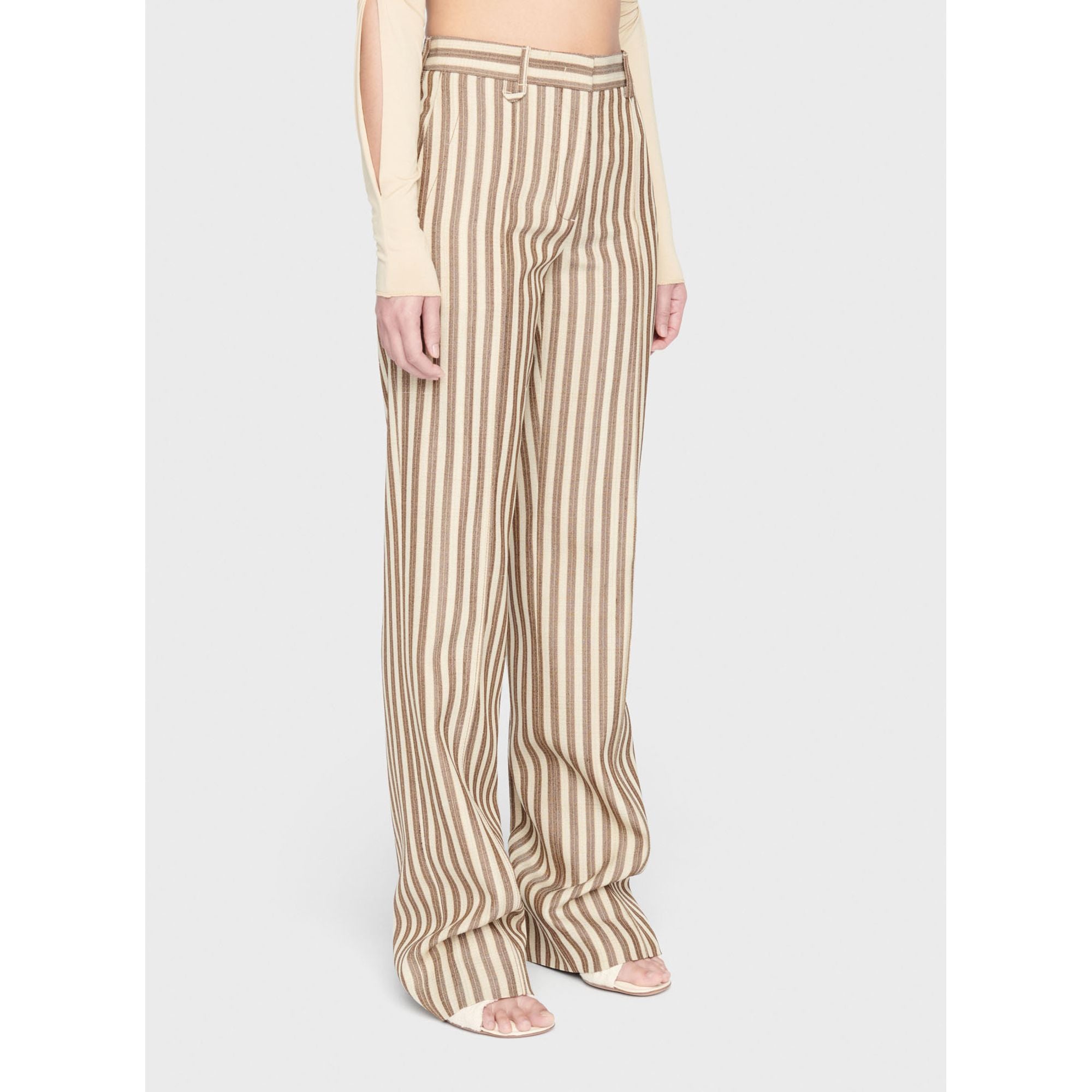 Women Le Pantalon Camargue - Beige Brown Stripes
