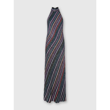 Halter Neck Stripe Maxi Dress - Multi