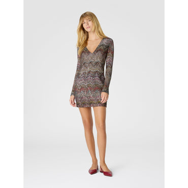 V-Neck Zigzag Mini Dress - Multi