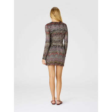 V-Neck Zigzag Mini Dress - Multi