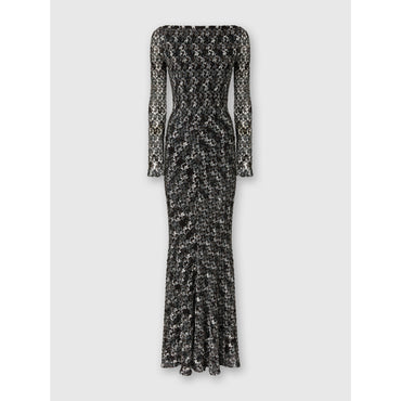 Embroided Lace Maxi Dress - Black