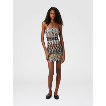 Embroided Lace Striped Mini Dress - Multi