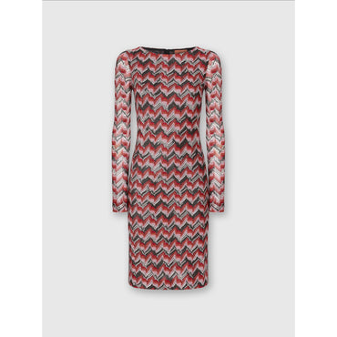 Boat Neck Long Sleeve Midi Dress - Multi