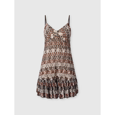 Lace Slip Sleeveless Dress - Brown