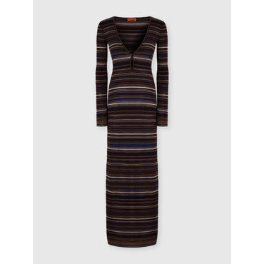 V-Neck Ribbed Knit Maxi Dress - Multi