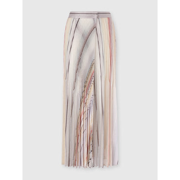 Striped Pleated Wrap Skirt - White