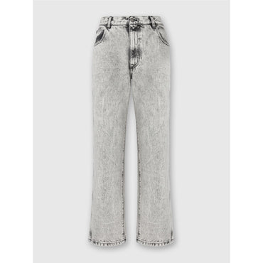 Five-Pocket Mid-Rise Bleached Denim Pants - Grey