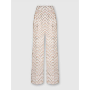 Mid-Rise Tailored Pants With Zigzag Pattern - Beige