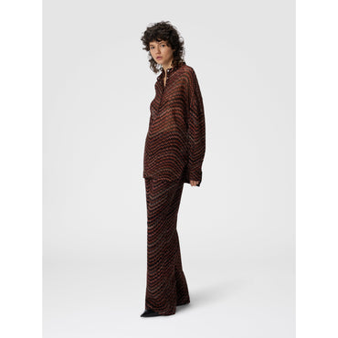 Blouse With Mandarin Collar And Zigzag Pattern - Brown