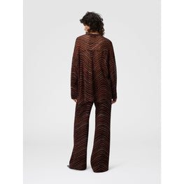 Blouse With Mandarin Collar And Zigzag Pattern - Brown