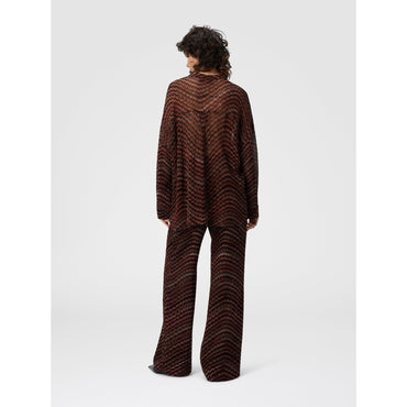 Blouse With Mandarin Collar And Zigzag Pattern - Brown