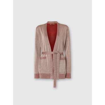 Cardigan With Belt In Lamé - Rose Gold