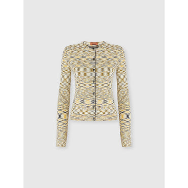 Short Crew Neck Cardigan In Smooth Flame Nnit - Yellow