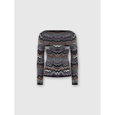 Boat-Neck Sweater Flame Pattern - Multi