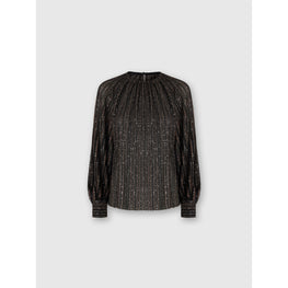 Flared Crew Neck Sweater With Lamé Stripes - Brown