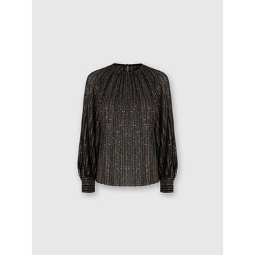 Flared Crew Neck Sweater With Lamé Stripes - Brown