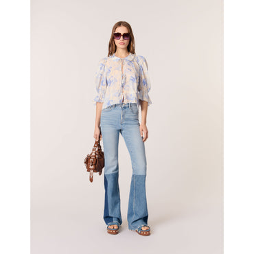 Lubarbe Top - Blue Flower Print Ecru Base