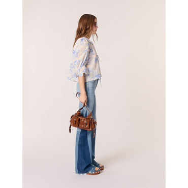 Lubarbe Top - Blue Flower Print Ecru Base