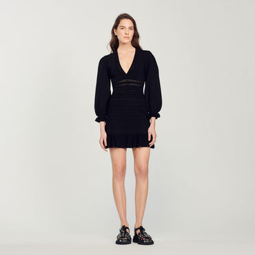 Ombre Knitted Dress - Black