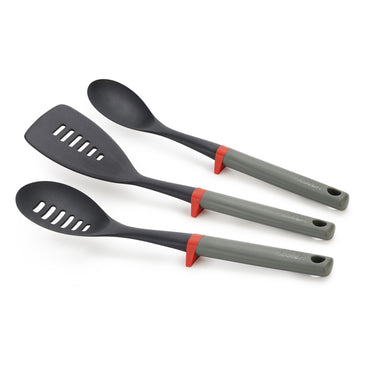 (Set of 3) Duo Utensil  with Tool Rest - Grey/Red